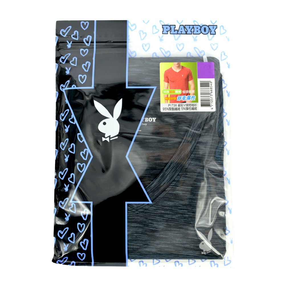PB緞彩V領短袖衫, , large